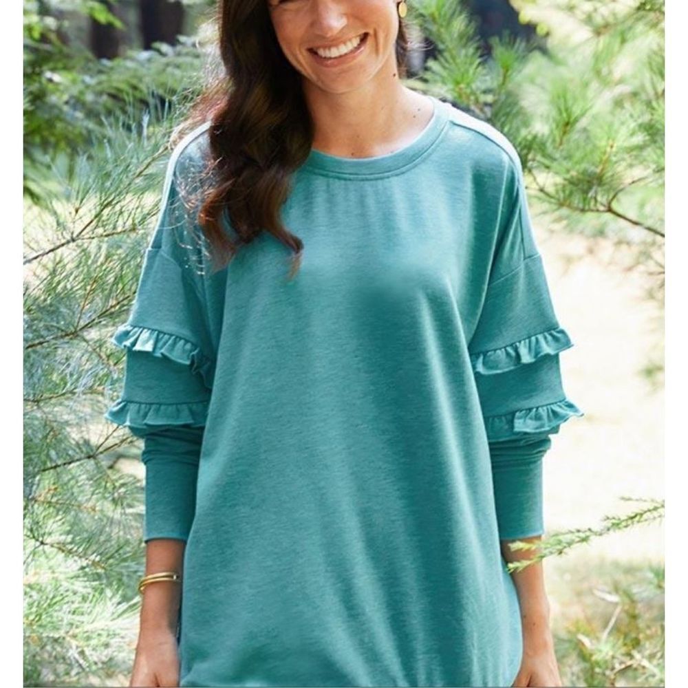 Matilda Jane Wonderment Our Song Sweatshirt 3/4‎ Sleeve Women's Sz M Teal Blue